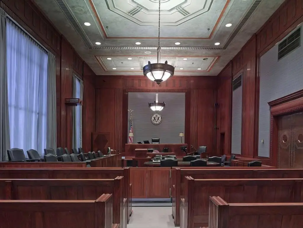 A courtroom where trials are held. 
