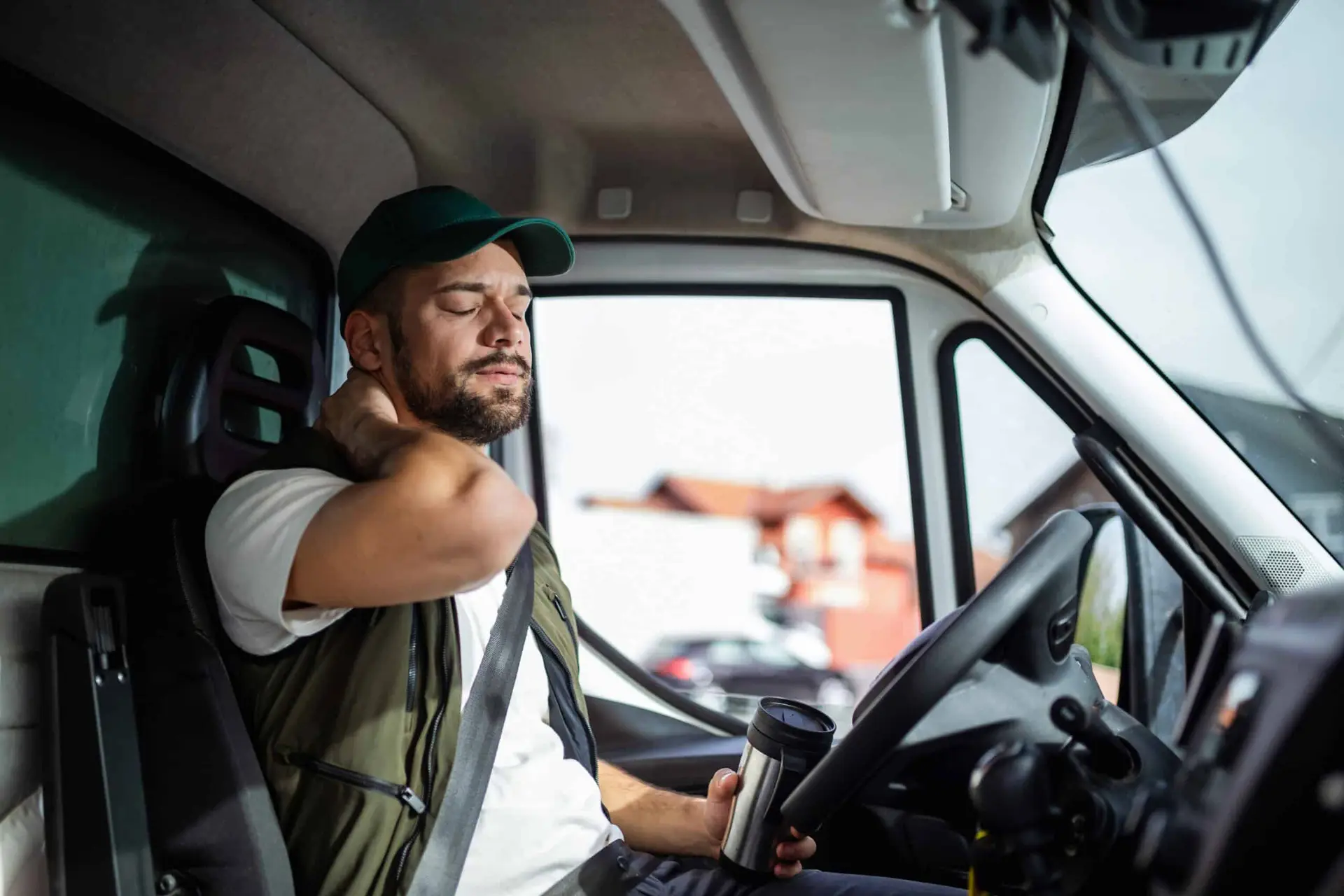 A tired truck driver after a long day on the road.