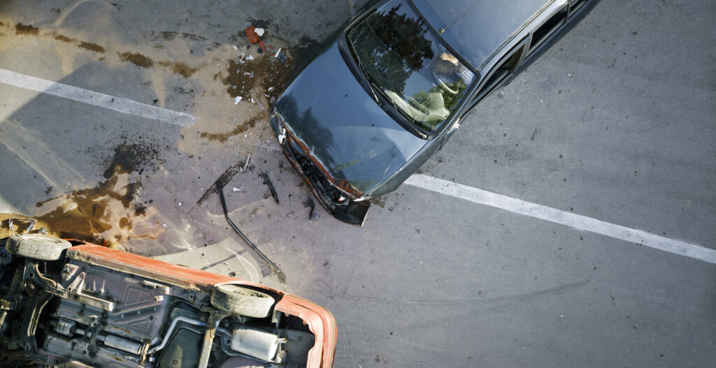 An aerial view of a fatal car accident.