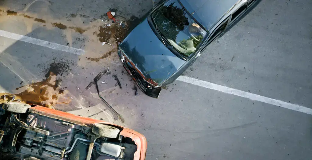 An aerial view of a fatal car accident.