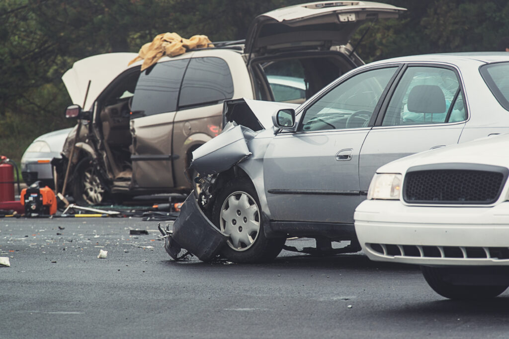 A car accident scene involving multiple vehicles.